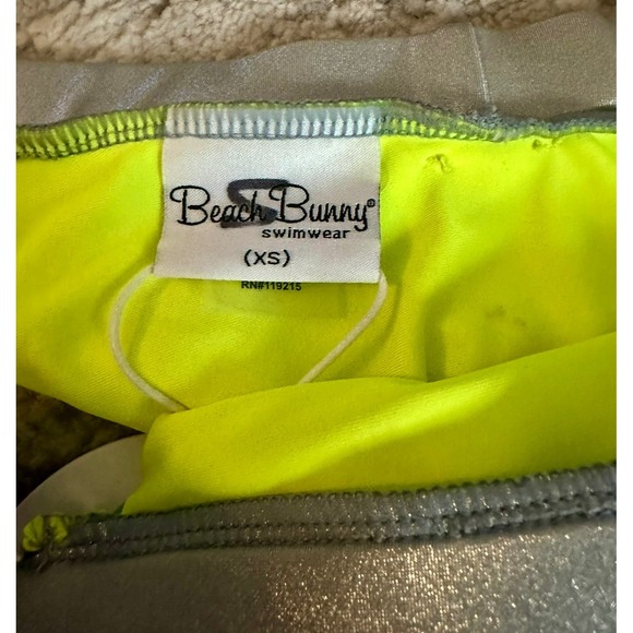 Beach Bunny Galaxy Bikini Neon Yellow‎ Silver TopXL bottom xs NWT - Picture 7 of 14